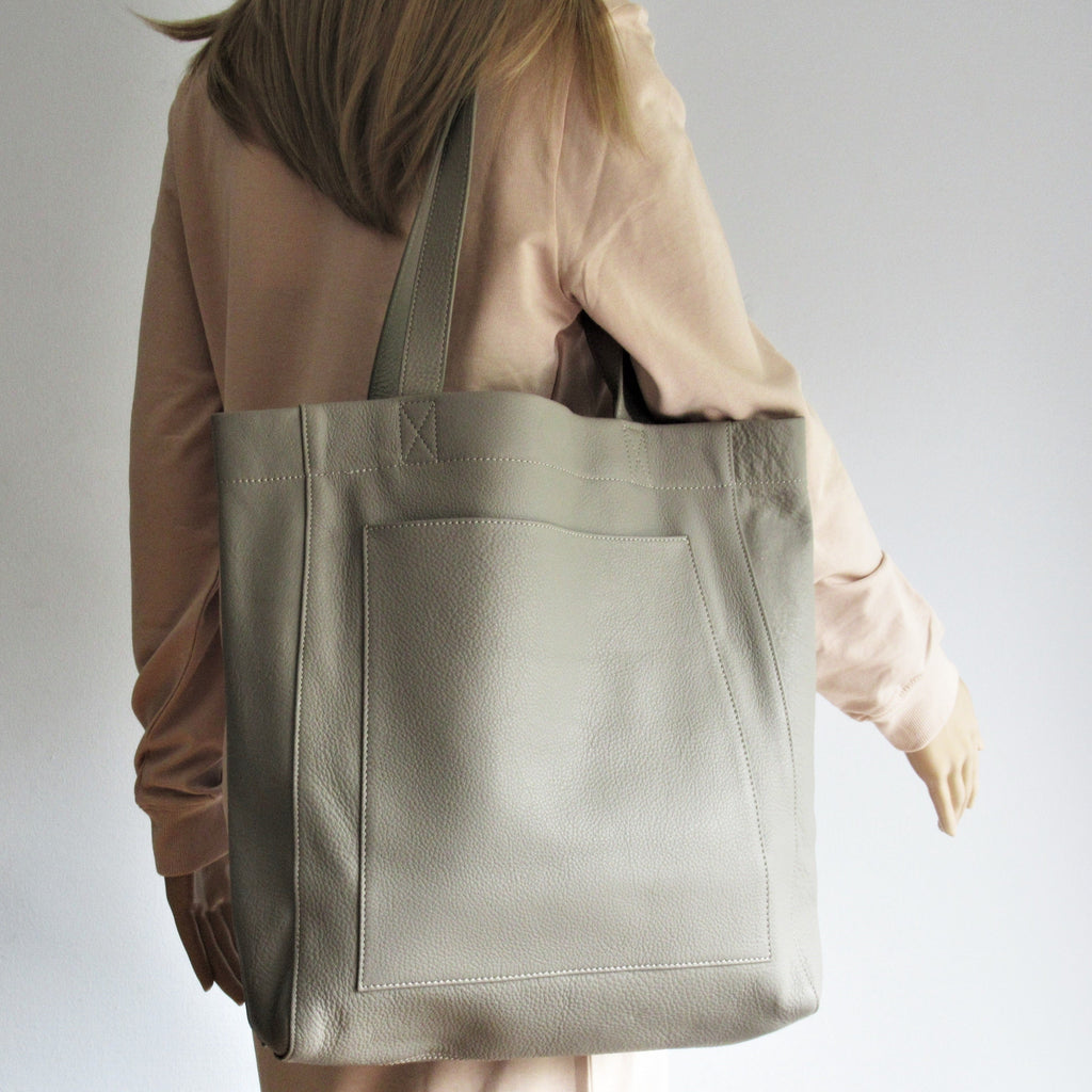 Grey leather tote bag shopper