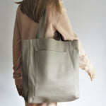 Grey leather tote bag shopper