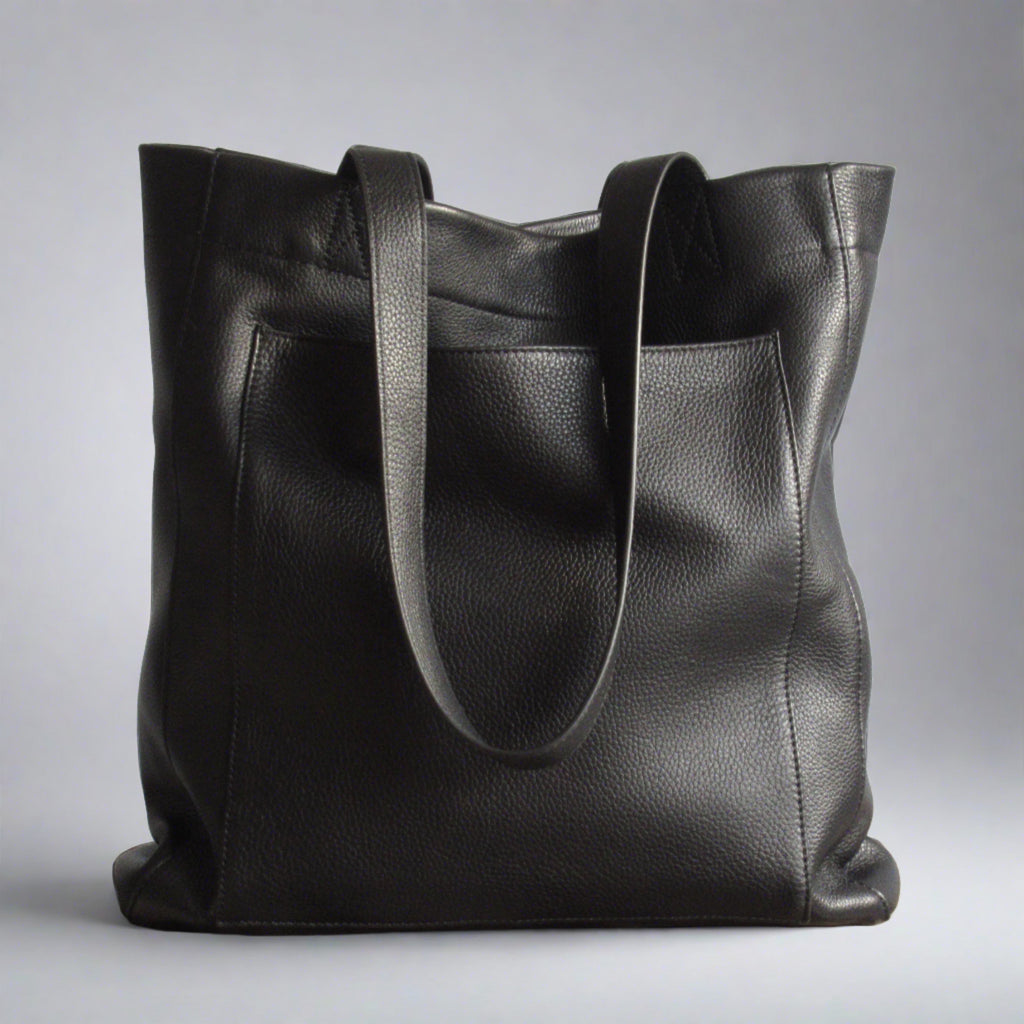 Black Minimalist Leather Tote Bag
