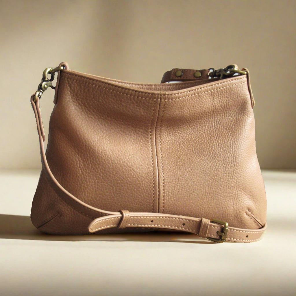Mini Leather Crossbody Bag, Nude Pink Clutch