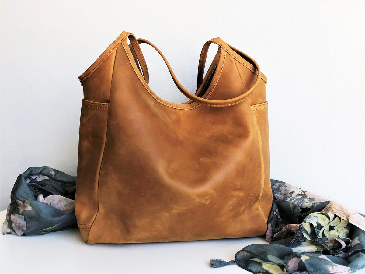 Camel Leather Sling Tote Fidelio Bags