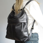 Black Leather Backpack, Convertible Purse