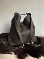 Rustic Black Leather Convertible Backpack