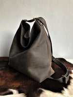 Rustic Black Leather Convertible Backpack