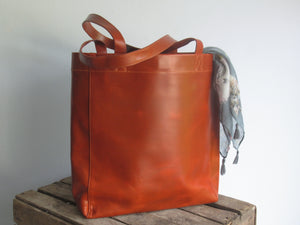 Cognac Leather Tote Bag