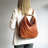 Cognac Leather Convertible Backpack - Fidelio Bags