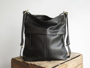 Convertible Leather Backpack in Black