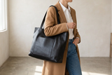 Black Leather Shopper Tote - Fidelio Bags