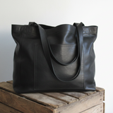Black Leather Shopper Tote
