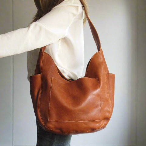 Soft Leather Hobo Bag in Tan