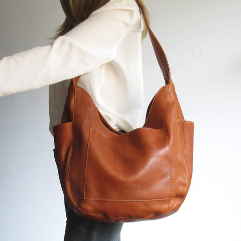 Soft Leather Hobo Bag in Tan