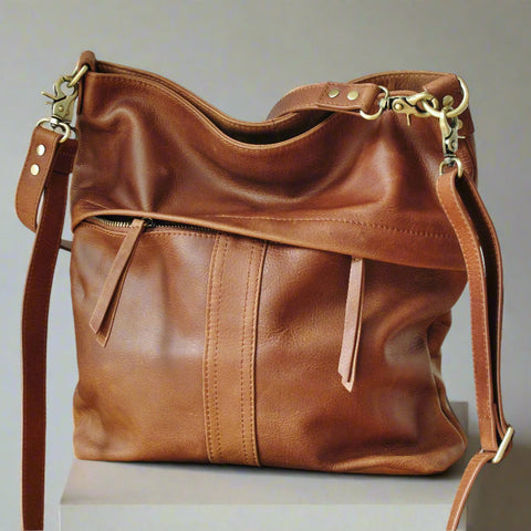 Large Leather Shoulder Bag, Tan Purse