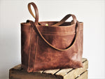 Brown leather tote bag shopper, soft genuine leather bag