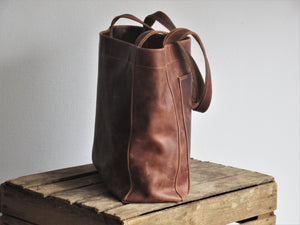Brown leather tote bag shopper, soft genuine leather bag