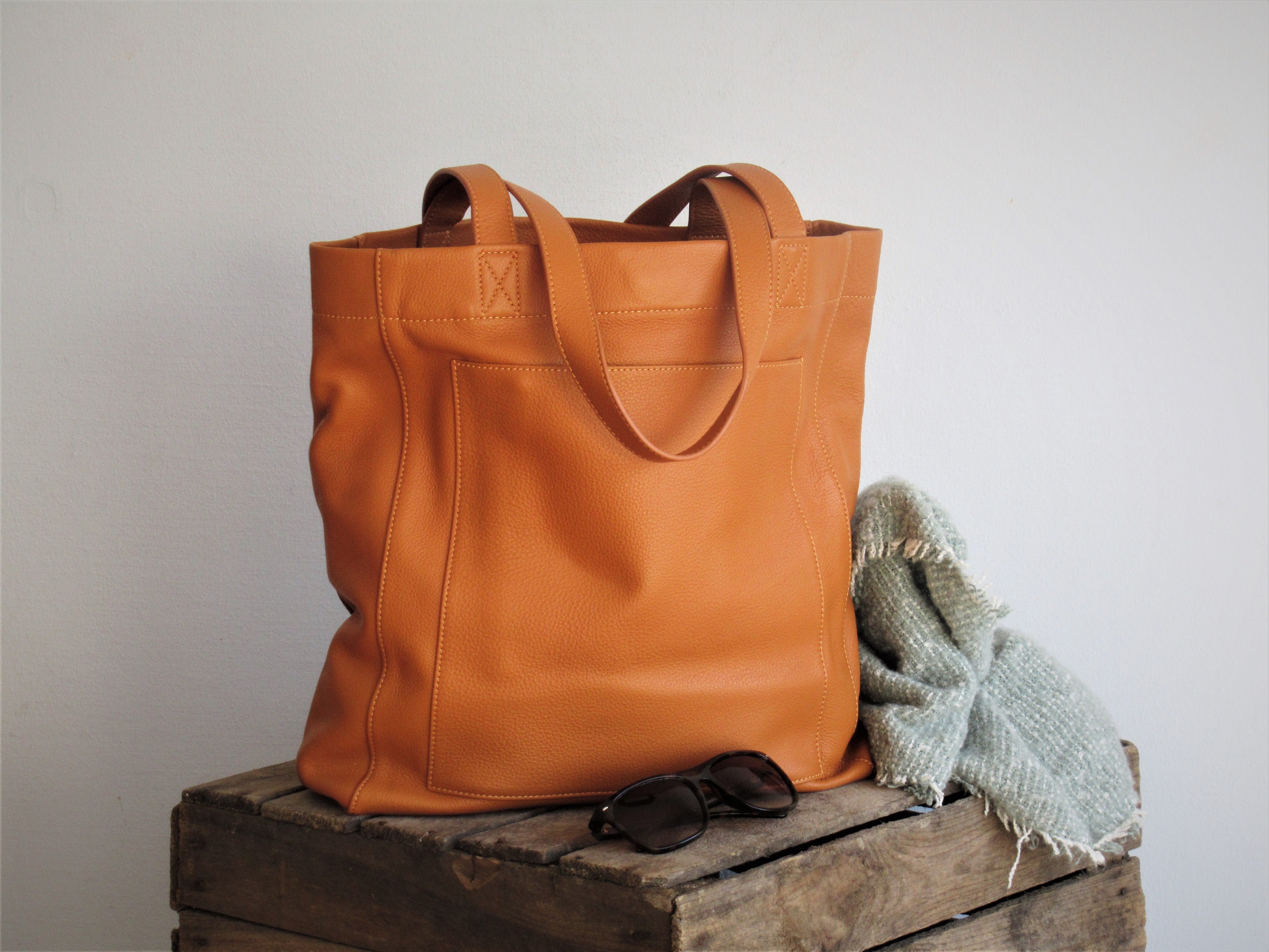 Tan leather tote bag