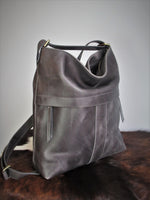 Grey Leather Backpack