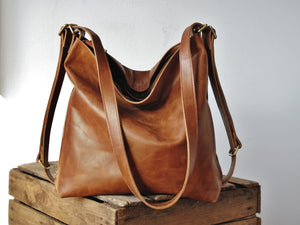 Tan Leather Convertible Backpack - Fidelio Bags