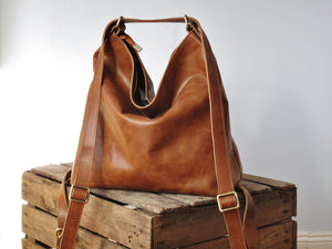 Tan Leather Convertible Backpack - Fidelio Bags