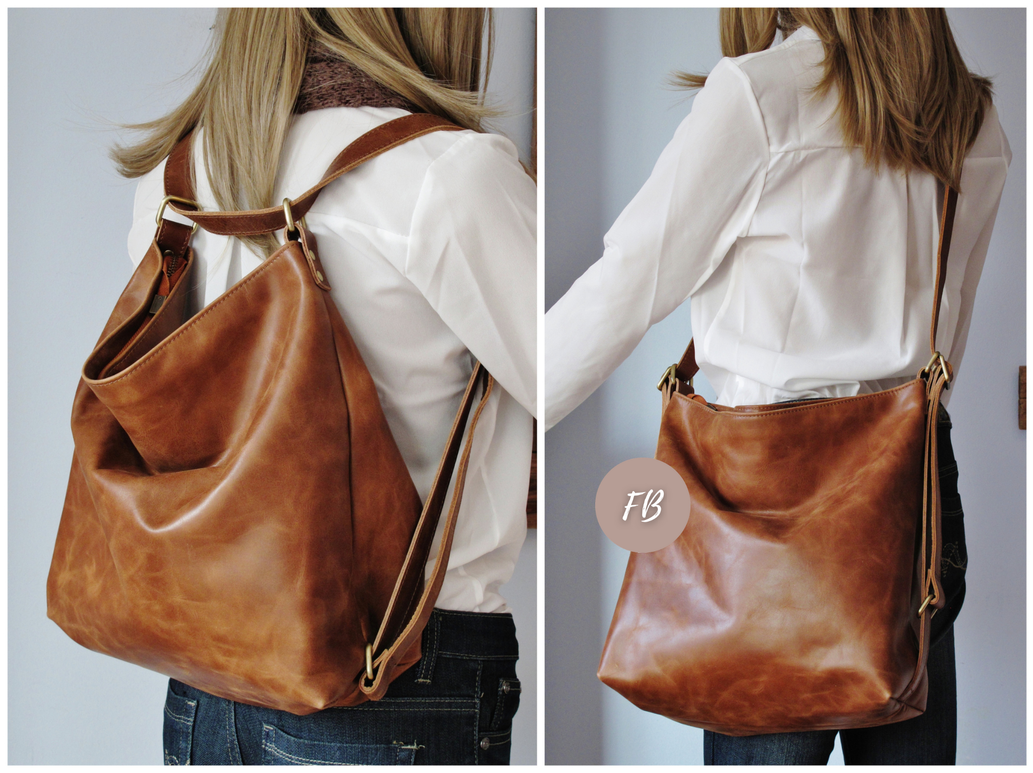 Leather Convertible Backpack Bag For Women, Leather Tote