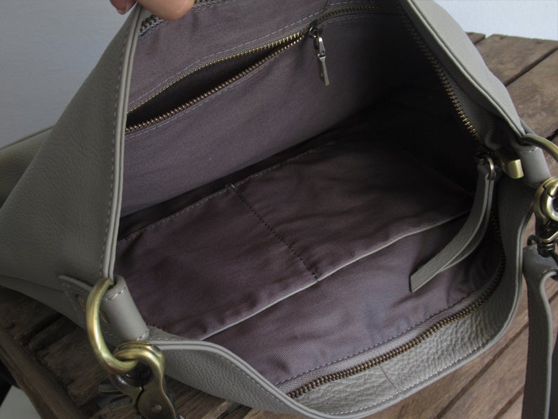 Grey Leather Shoulder Bag